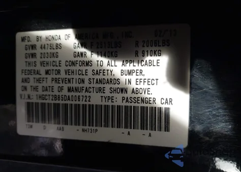 2013 Honda Accord Ex-L V-6 from USA, damaged, VIN 1HGCT2B85DA006722